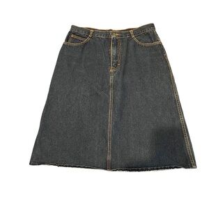 Gitano Vintage Junior 15 Blue Denim Jean Skirt Dark Wash Orange Thread Midi